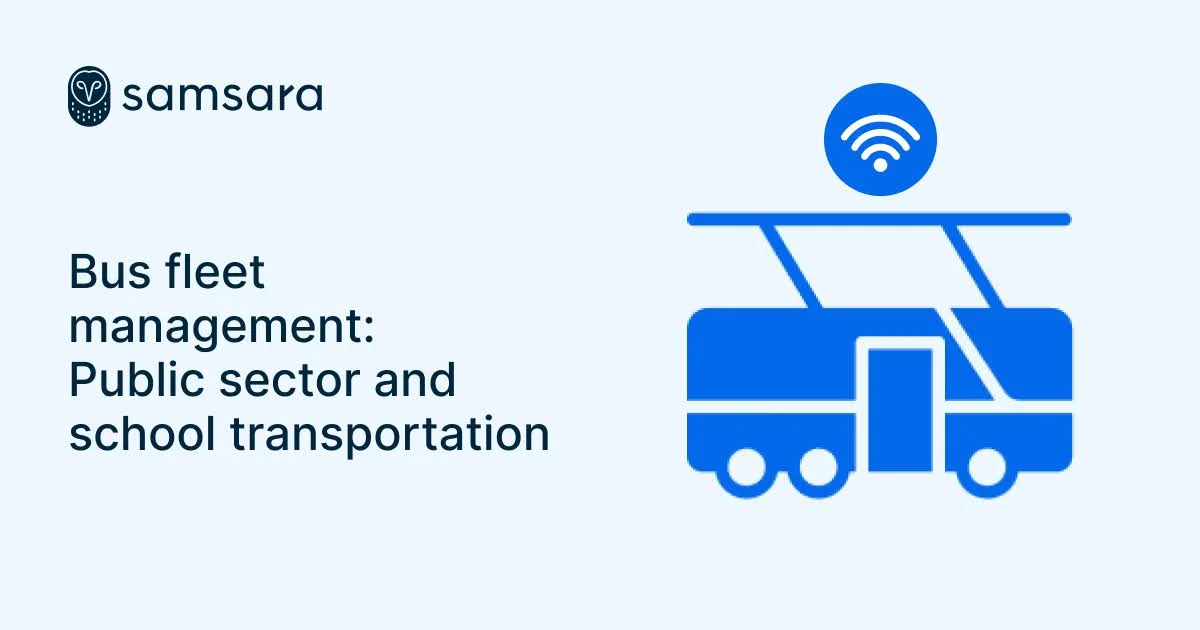 Samsara bus fleet management graphic with blue bus icon featuring WiFi symbol, for public and school transportation solutions.