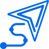 Blue outline of a paper airplane or send icon with a curved path line below it