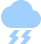 Nube azul oscuro con dos rayos debajo, que representan una tormenta eléctrica o clima intenso.