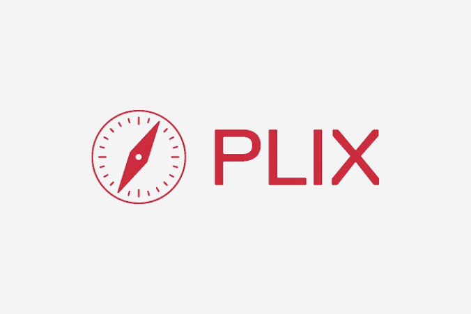 Red compass logo next to the word "PLIX" in bold red letters on a light gray background.