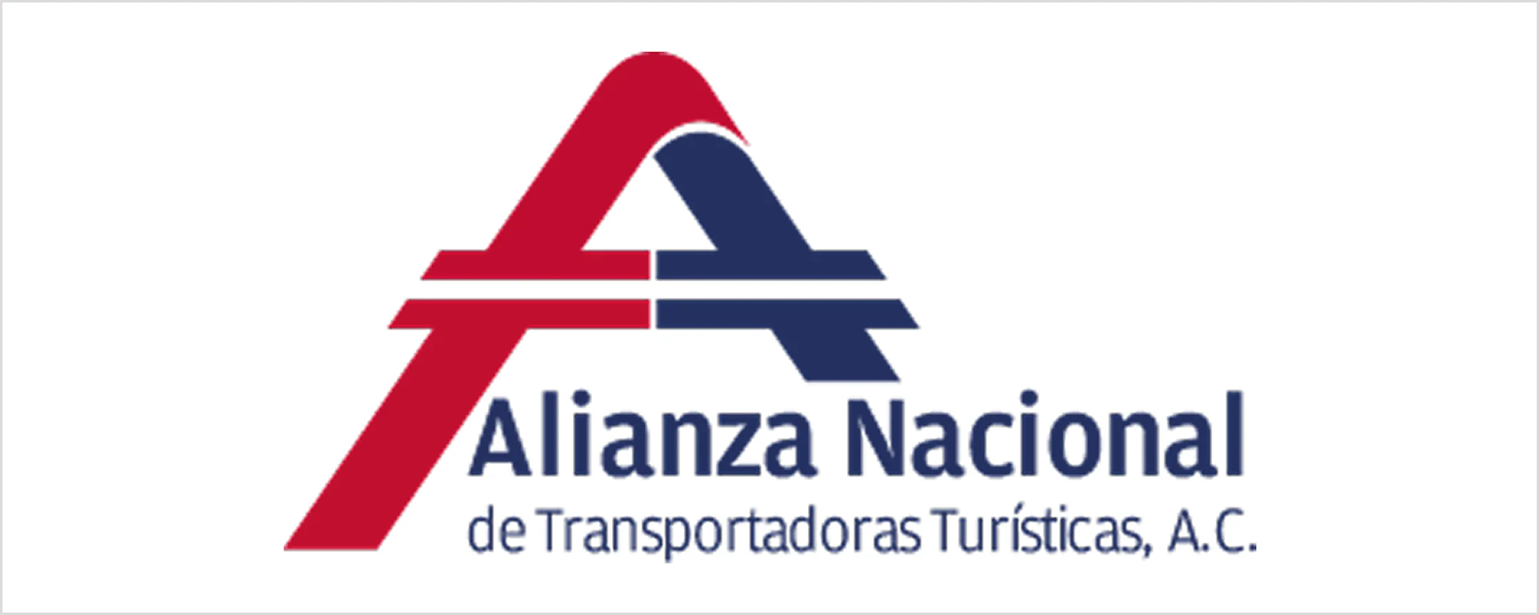 Logo de Alianza Nacional de Transportadoras Turísticas con símbolo triangular en rojo y azul marino.