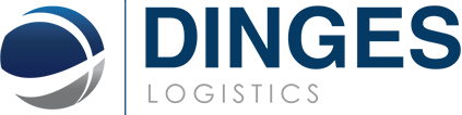 Logo von Dinges Logistics mit blau-grauem Kreissymbol und dem Firmennamen in blauer und grauer Schrift.