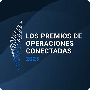 Logo de Los Premios de Operaciones Conectadas 2025 con diseño elegante en fondo azul oscuro.