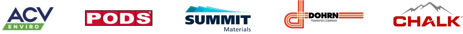 Samsara customer logos collage of: ACV logo, PODS logo, Summit Materials logo, Dohrn Company logo, Chalk mountain logo.