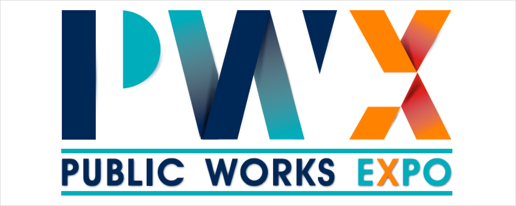 PWX Public Works Expo logo with bold navy, teal, orange, and red letters on a white background.
