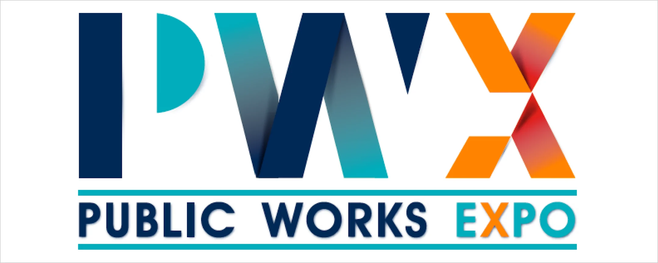 PWX Public Works Expo logo with bold navy, teal, orange, and red letters on a white background.