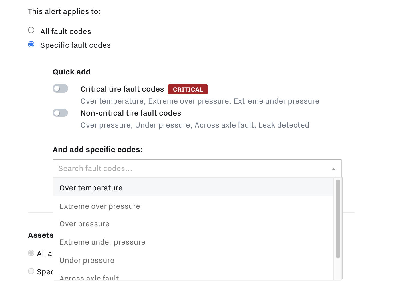 Tire Condition Alert Setup