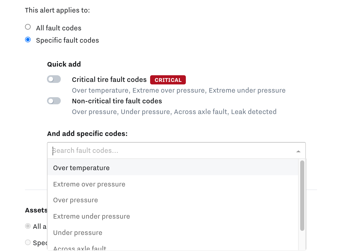Tire Condition Alert Setup