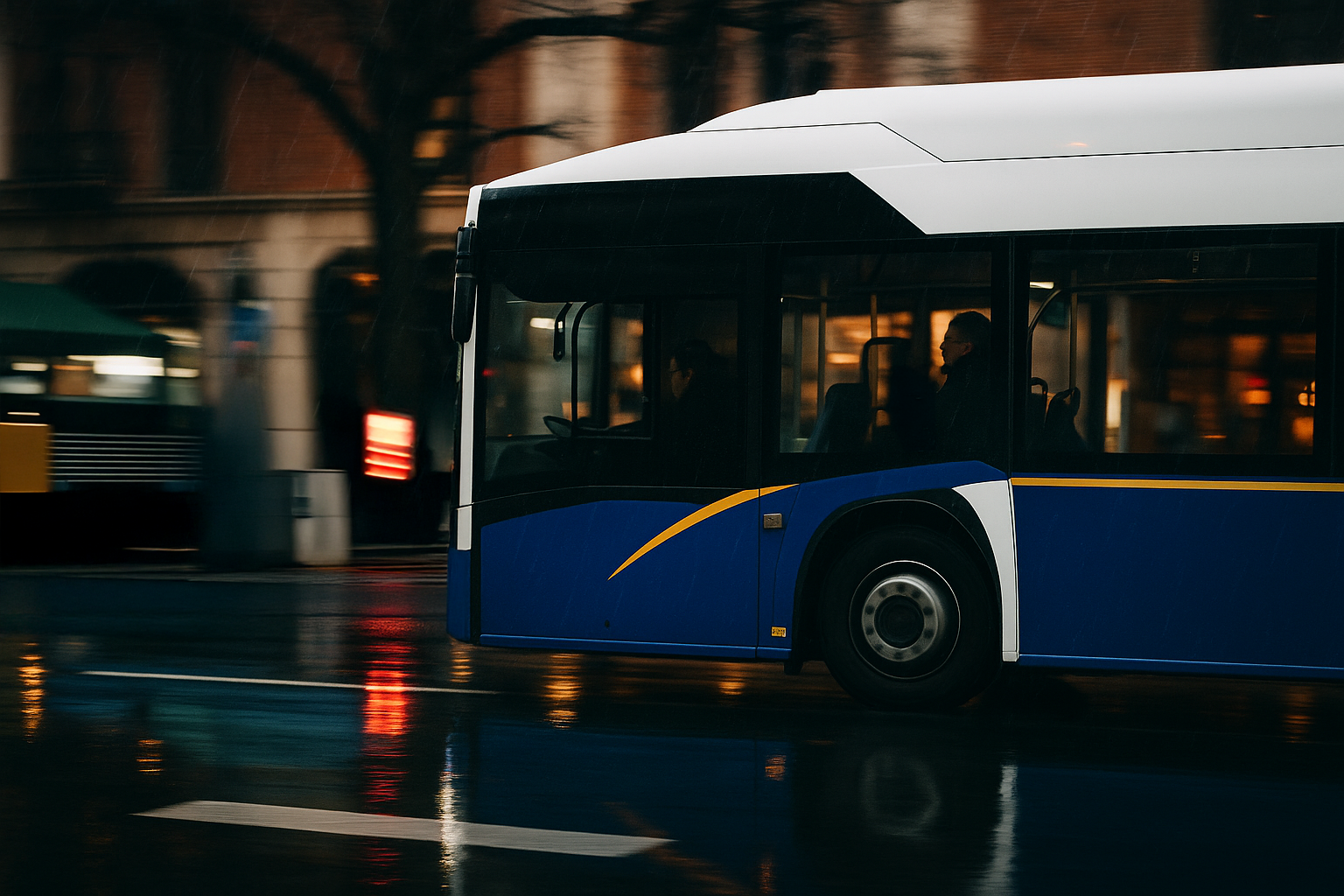 City bus driving down a street