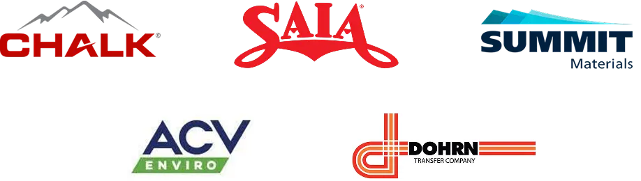 Samsara customer logos collage of: ACV logo, PODS logo, Summit Materials logo, Dohrn Company logo, Chalk mountain logo.