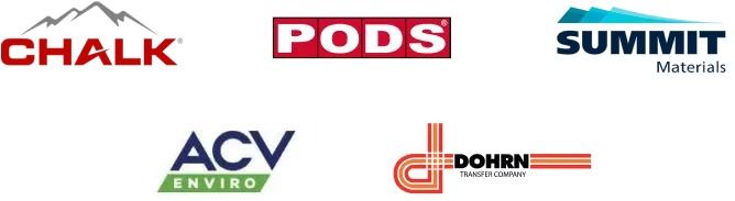 Samsara customer logos collage of: ACV logo, PODS logo, Summit Materials logo, Dohrn Company logo, Chalk mountain logo.