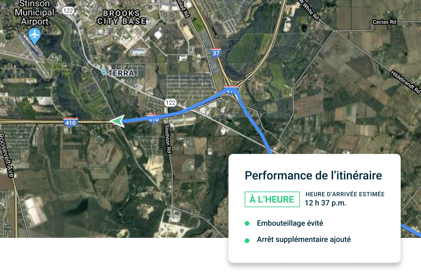 Performance de l'itinéraire gps en temps réel