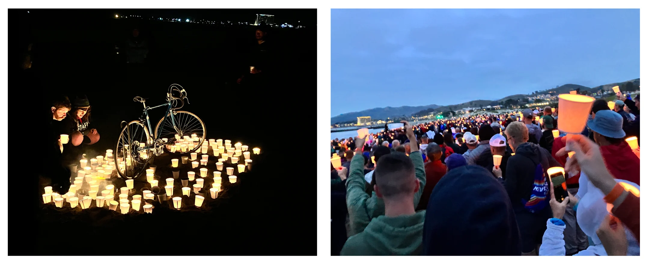 Bike surrounded by candlelit vigil