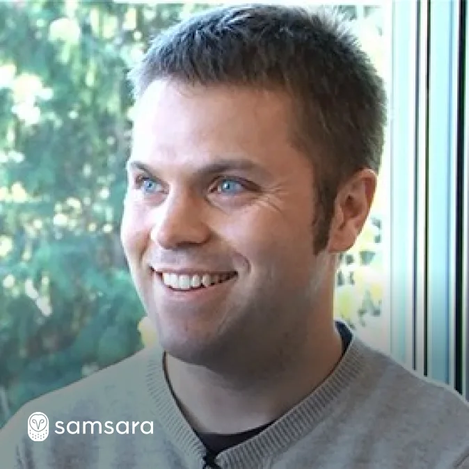 Headshot of Evan Welbourne with Samsara logo, Head of AI and Data, Samsara.