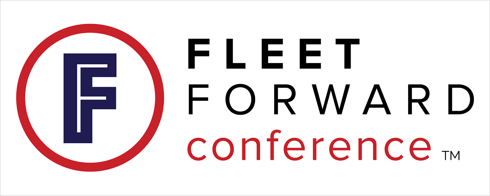 Fleet Forward Conference logo with a navy blue double-F icon inside a red circle, beside bold black and red text.
