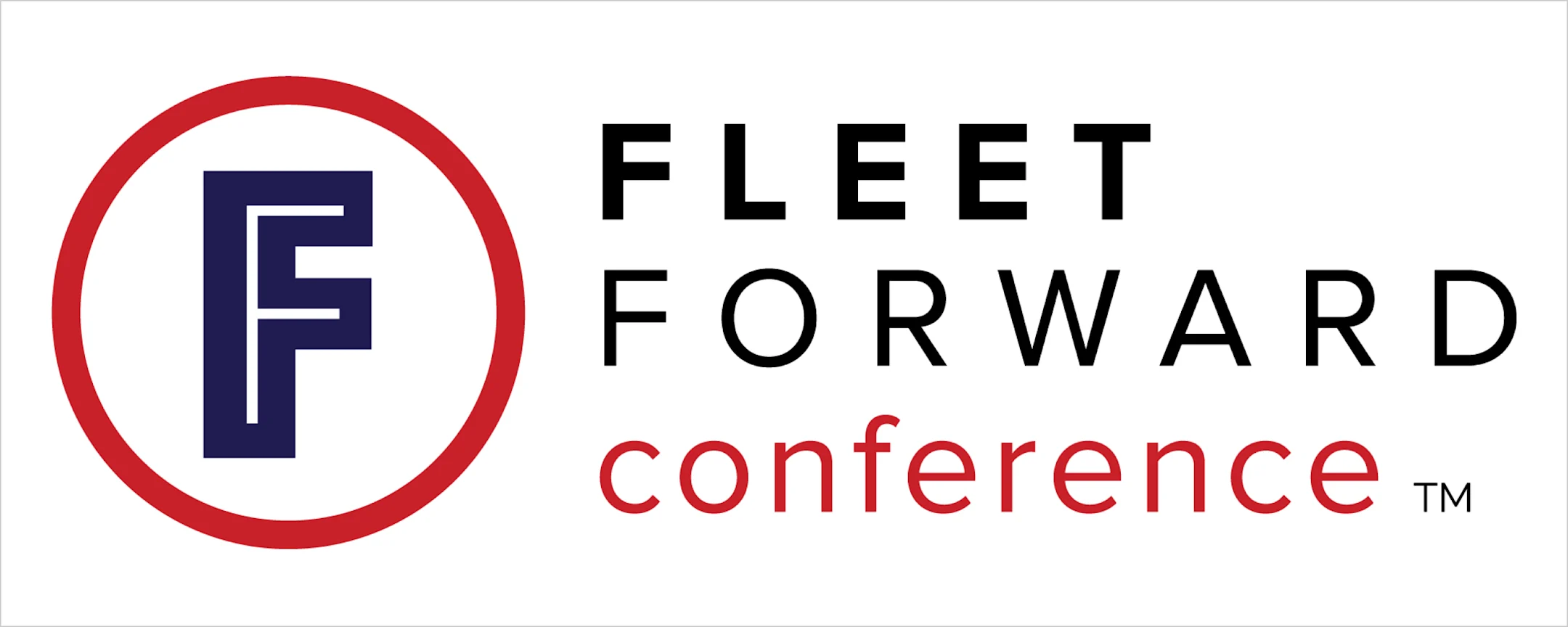 Fleet Forward Conference logo with a navy blue double-F icon inside a red circle, beside bold black and red text.
