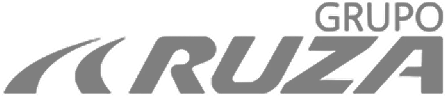 Grupo Ruza logo in gray, featuring bold stylized text and a swooping road-like graphic element on the left.