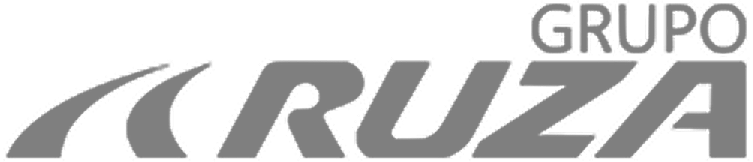 Grupo Ruza logo in gray, featuring bold stylized text and a swooping road-like graphic element on the left.
