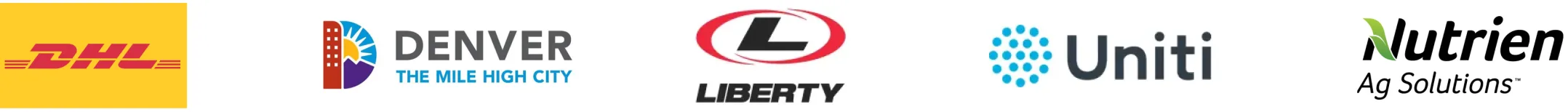 DHL logo, City and County of Denver Logo, Liberty logo, Uniti logo, mach logo