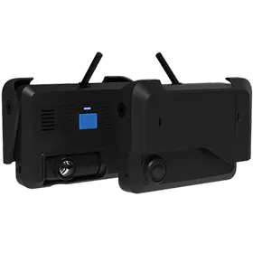 Deux appareils électroniques noirs avec des antennes, peut-être des talkies-walkies ou des unités de communication portables.