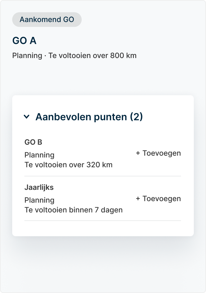 Werkordersuggesties-achterstallig onderhoud: binnenverlichting, buitenspiegel, olie verversen, bandenspanning, remblokken.