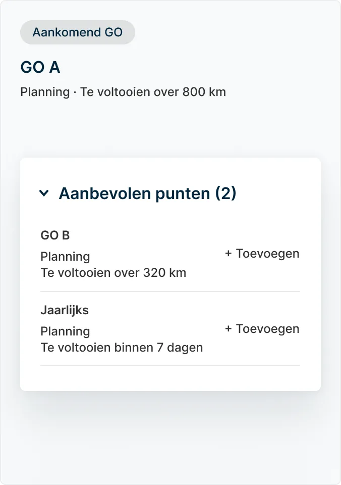Werkordersuggesties-achterstallig onderhoud: binnenverlichting, buitenspiegel, olie verversen, bandenspanning, remblokken.