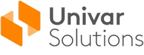 Le logo d'Univar Solutions présente des formes géométriques orange à côté du nom de l'entreprise en texte gris.