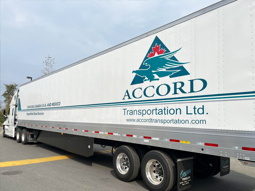 Accord Transportation Trailer in parking lot side view