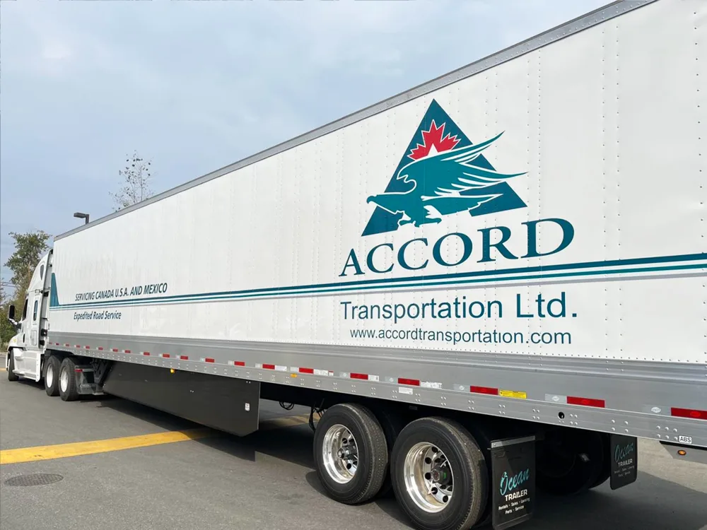 Accord Transportation Trailer in parking lot side view
