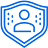 Blue shield icon with a person silhouette inside, representing security or protection services.