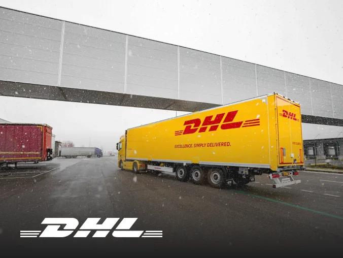 A DHL lorry in the middle of transit