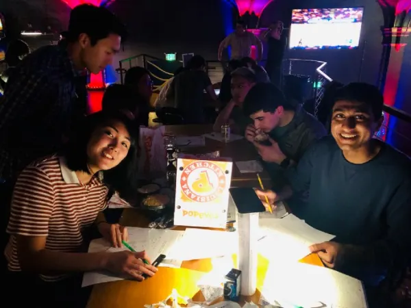 Jennifer Zhang and Gautam Ramaswamy at a Puzzled Pint event in SF