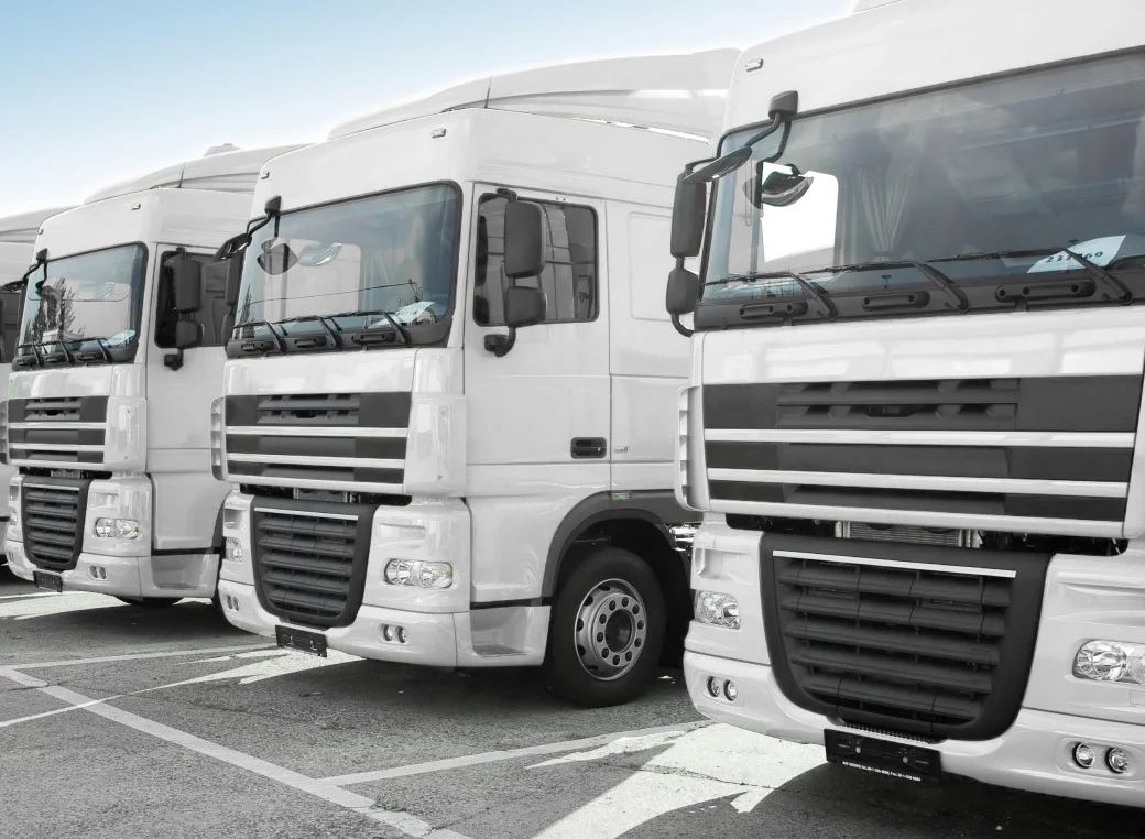 row of trucks parked