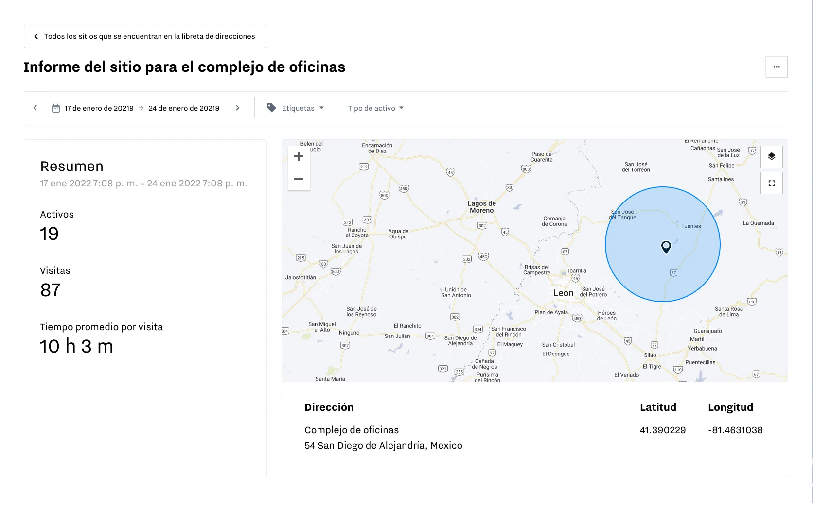 Captura de pantalla del tiempo de rastreo y geocercas para la precisión en la facturación por Samsara