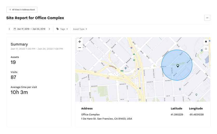 Screenshot of tracking time and geofencing for billing accuracy by Samsara