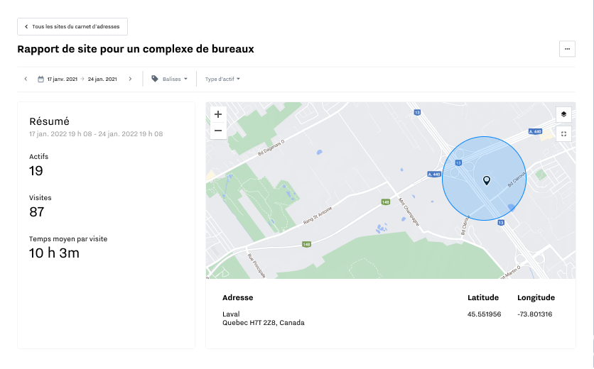 Capture d'écran du suivi du temps et du géorepérage pour la précision de la facturation par Samsara