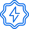 Icono azul de un escudo con un rayo en el centro, representando energía o electricidad.