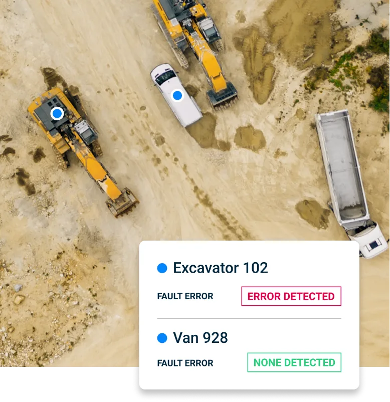 Excavator, truck, and truck connected to cloud for operational insights.