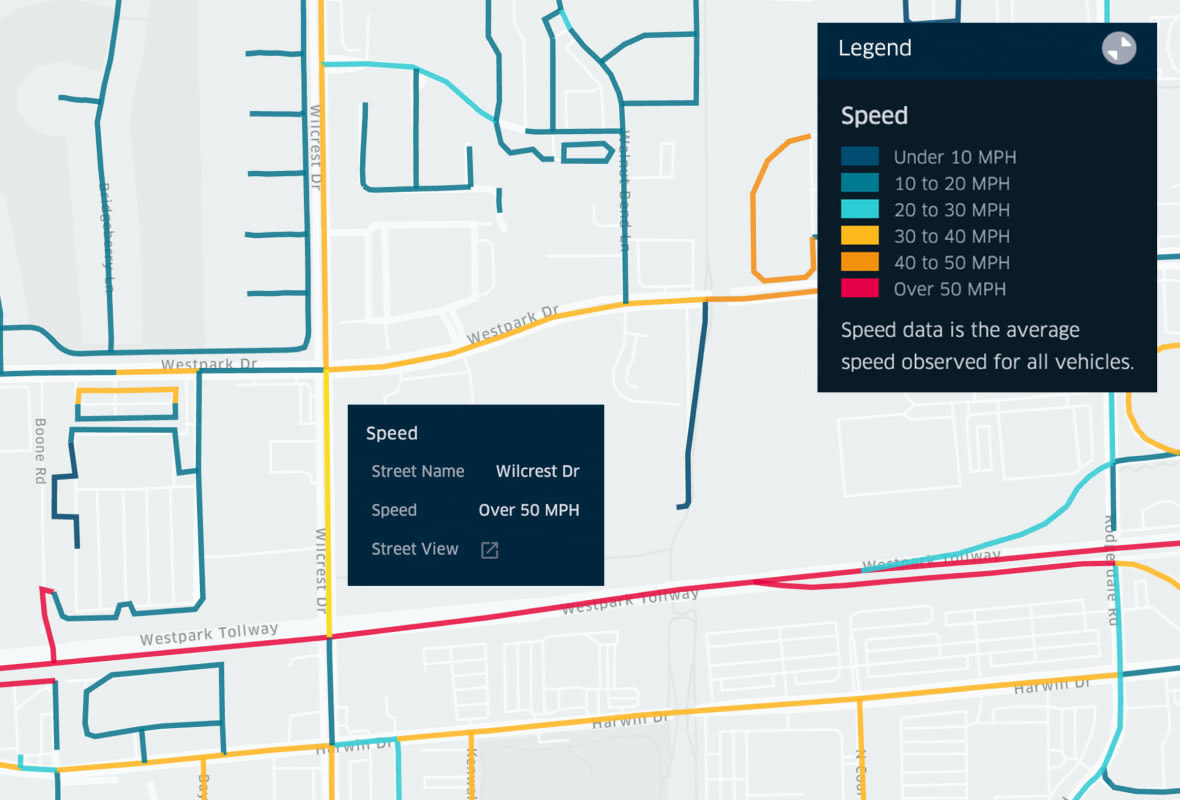 Map showing road speeds in Boston