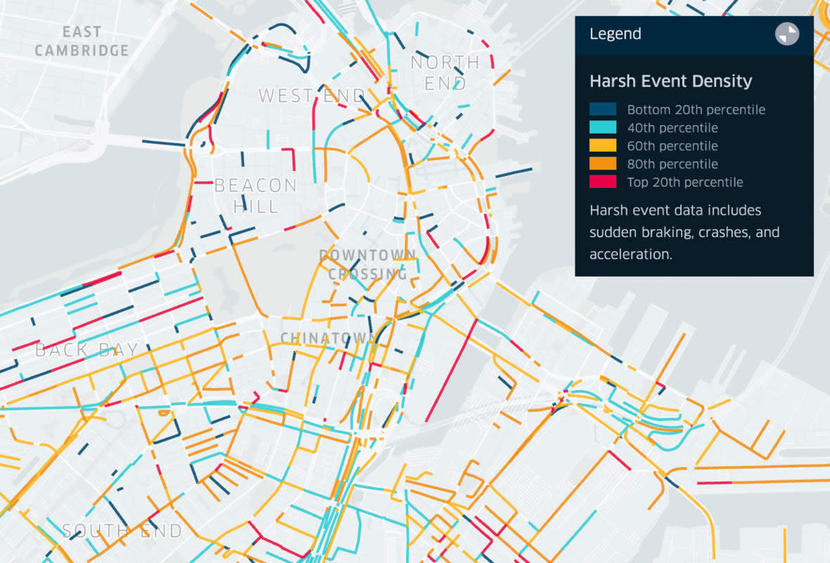 Map showing harsh events in Boston