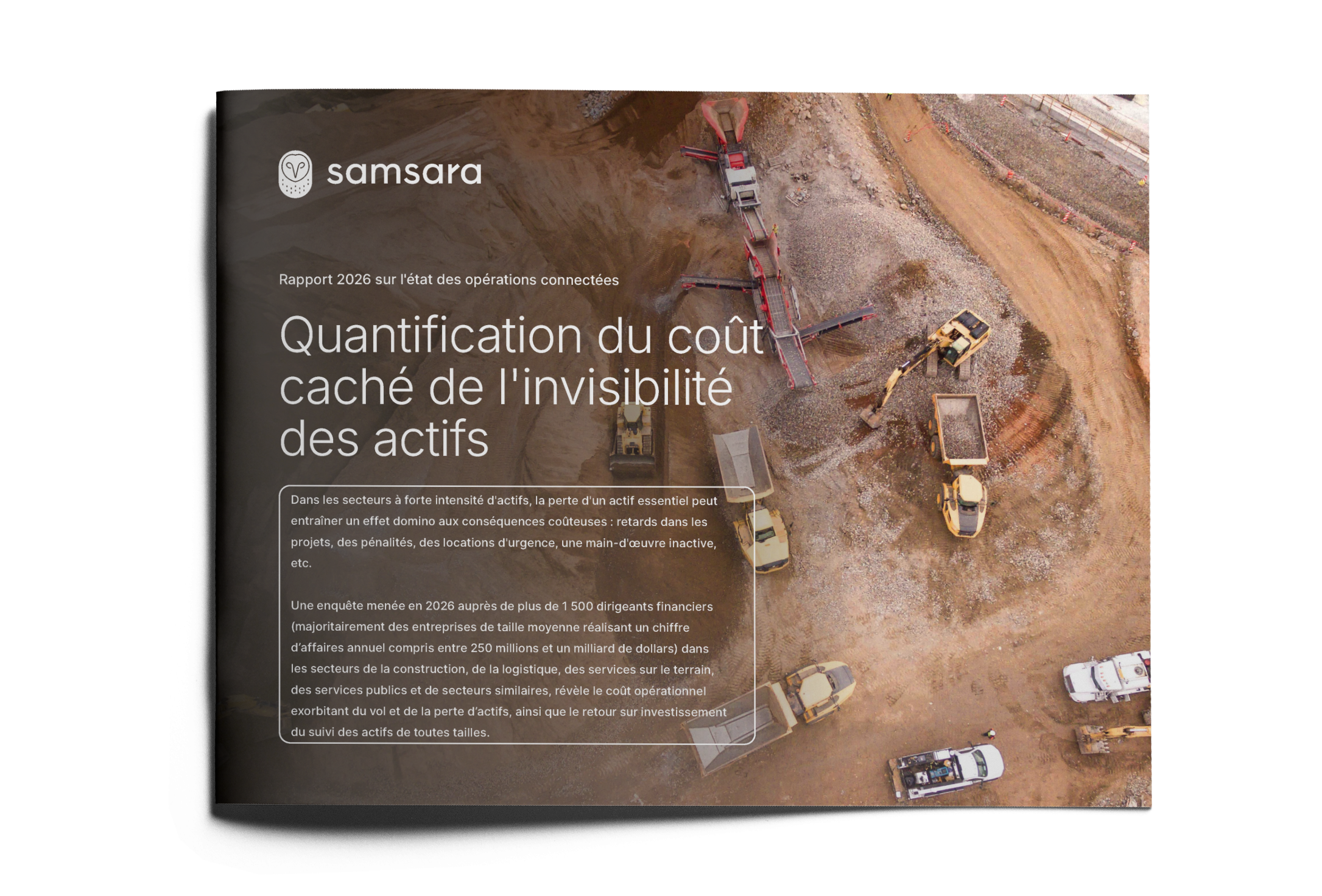 Aerial view of construction site with heavy equipment on a Samsara report cover about asset invisibility costs.