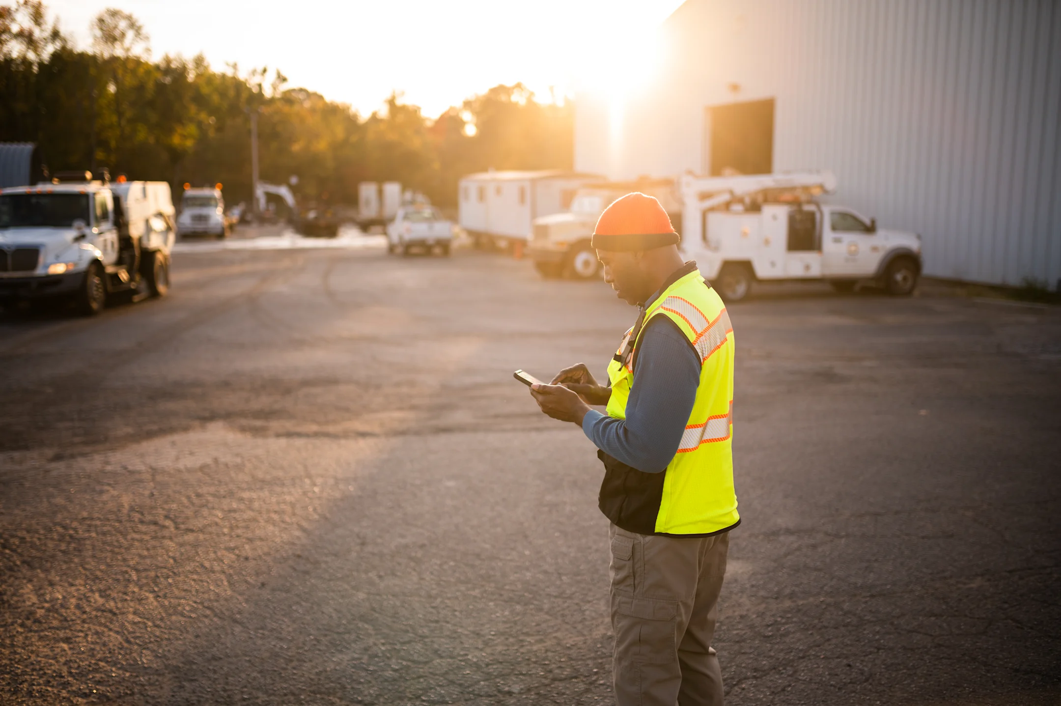 Man in truck yard