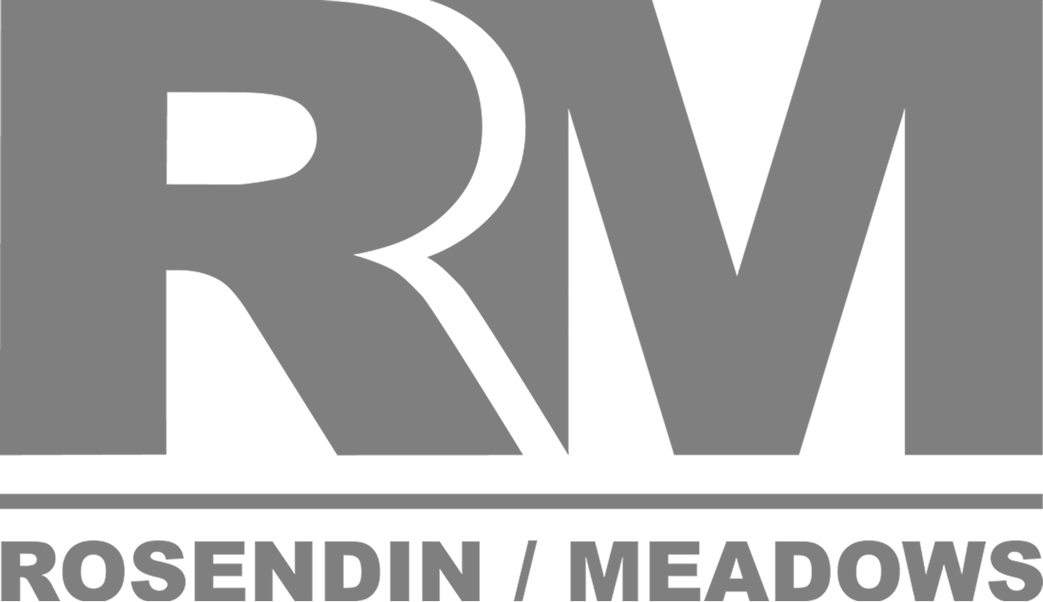 Rosendin / Meadows logo featuring large gray RM initials above the company name in bold gray text.