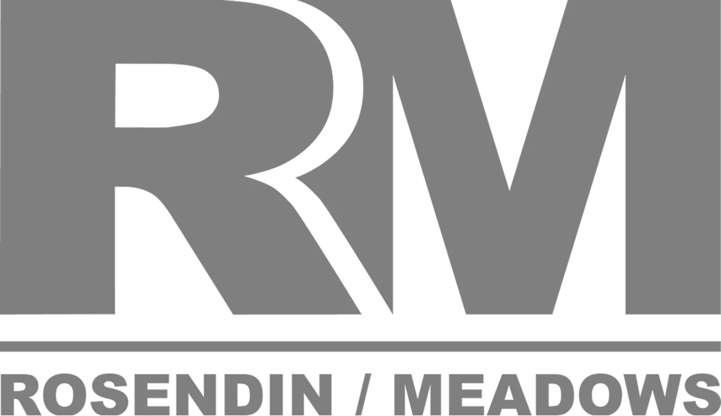 Rosendin / Meadows logo featuring large gray RM initials above the company name in bold gray text.