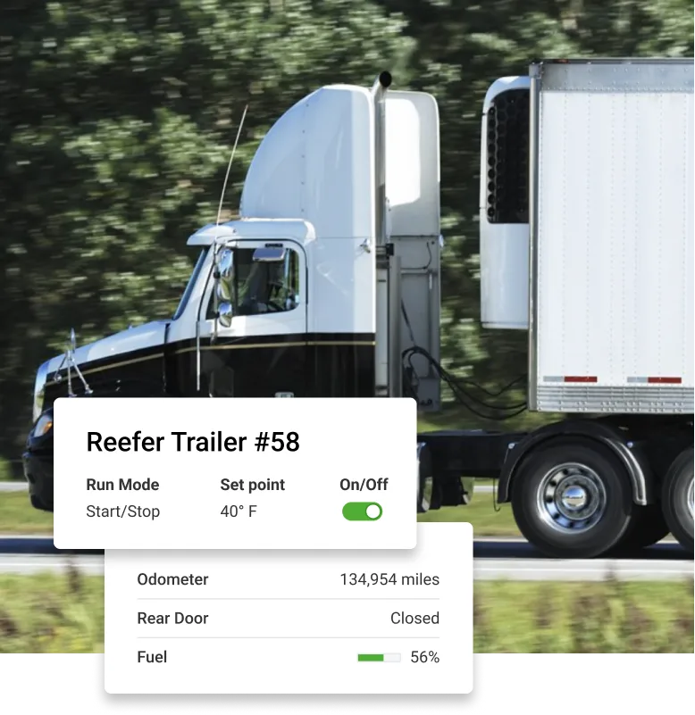 Reefer trailer data populated to dashboard with ability to remotely control and monitor.