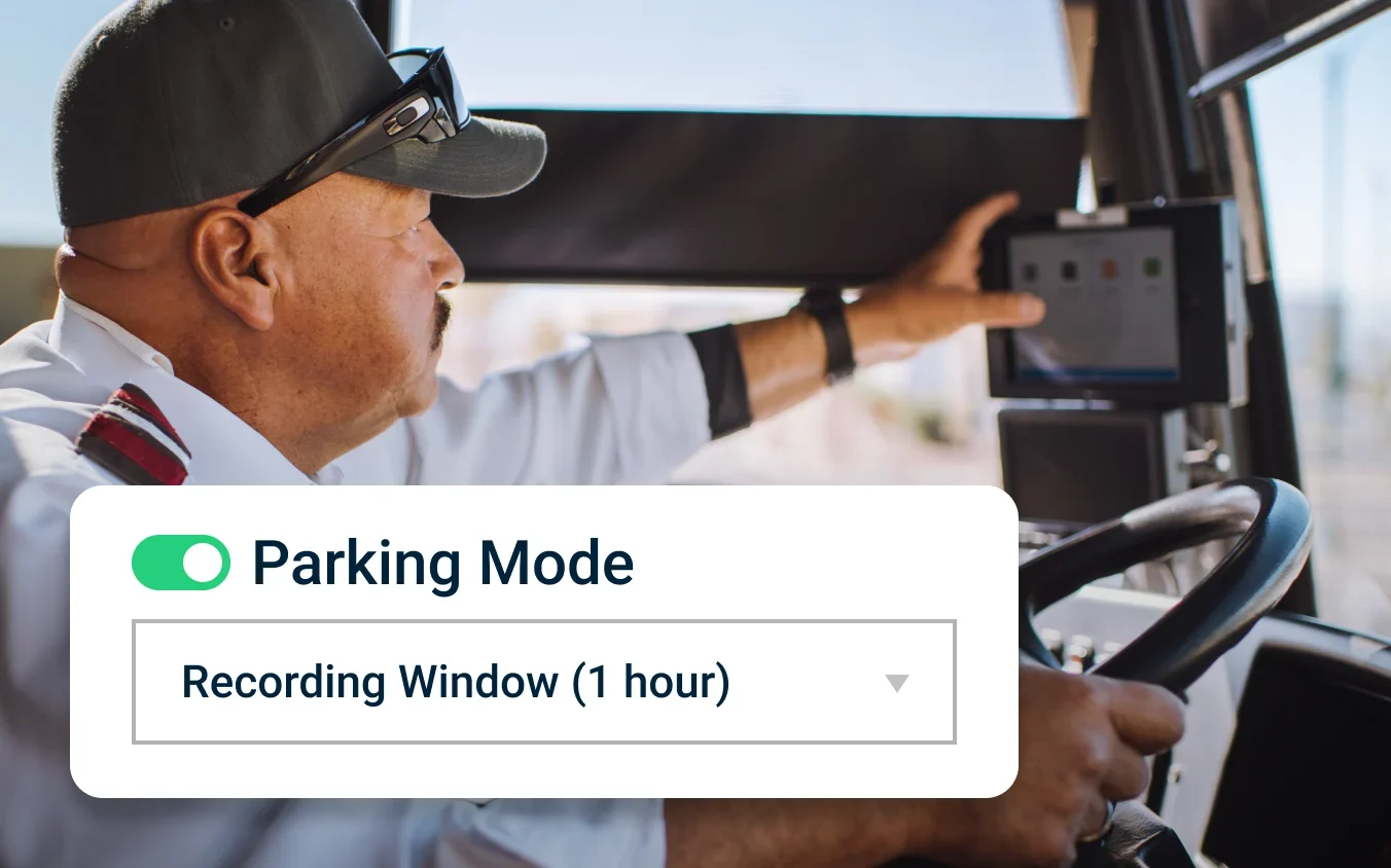Dash cam recording status set to record in parking mode for one hour after the trip has ended