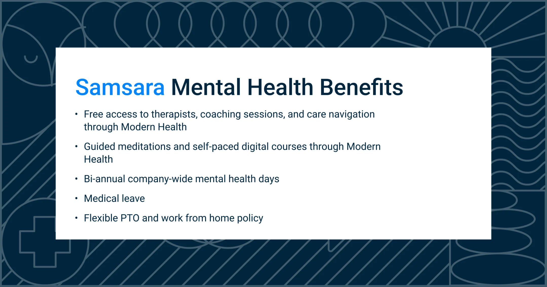 list of Samsara Mental Health benefits