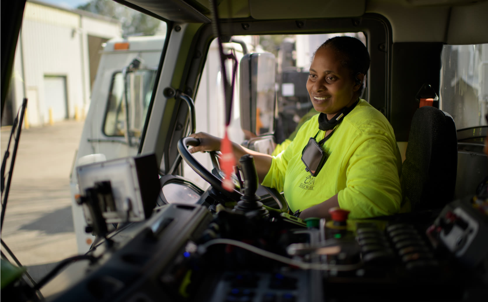 Driver parking a truck