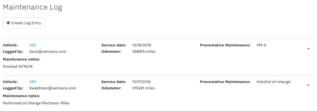 Samsara Vehicle Maintenance Log