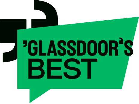 Glassdoor's Best award logo featuring bold black text on a green speech bubble with the Glassdoor icon.